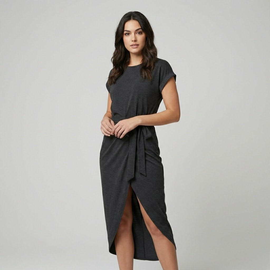 Vestido fluido em mistura de viscose | Cintura ajustada | Elegância descontraída