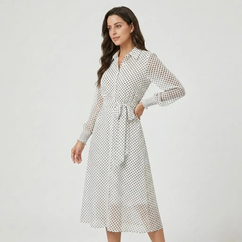 Vestido Midi Camiseiro Estampado | Cinto Ajustável | Viscose Fluida