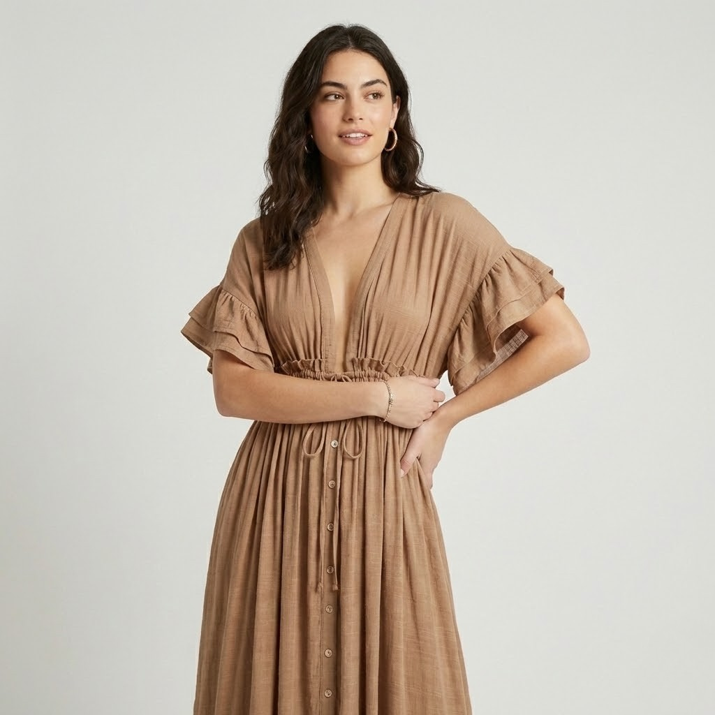 Vestido longo fluido em mistura de algodão e viscose | Corte império | Feminilidade leve