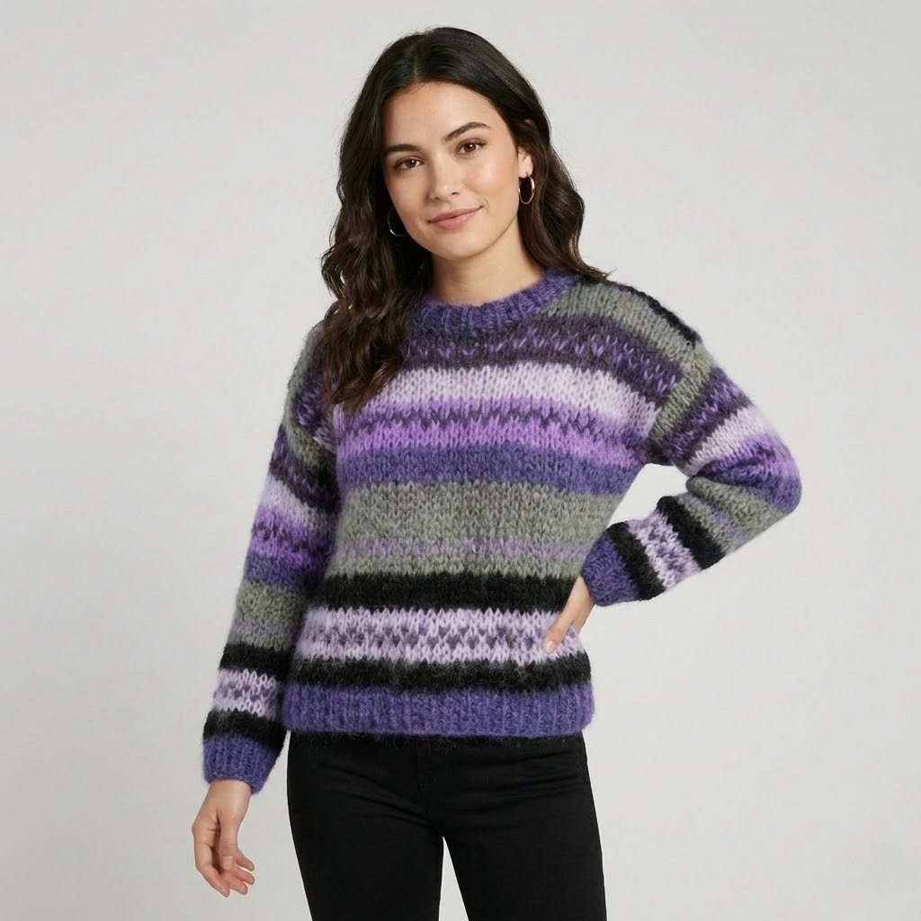 Camisola de malha às riscas em fio suave | Corte confortável | Estilo acolhedor