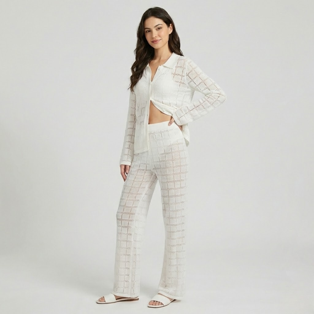 Set elegante em tecido rendado | Corte fluido | Sofisticação leve