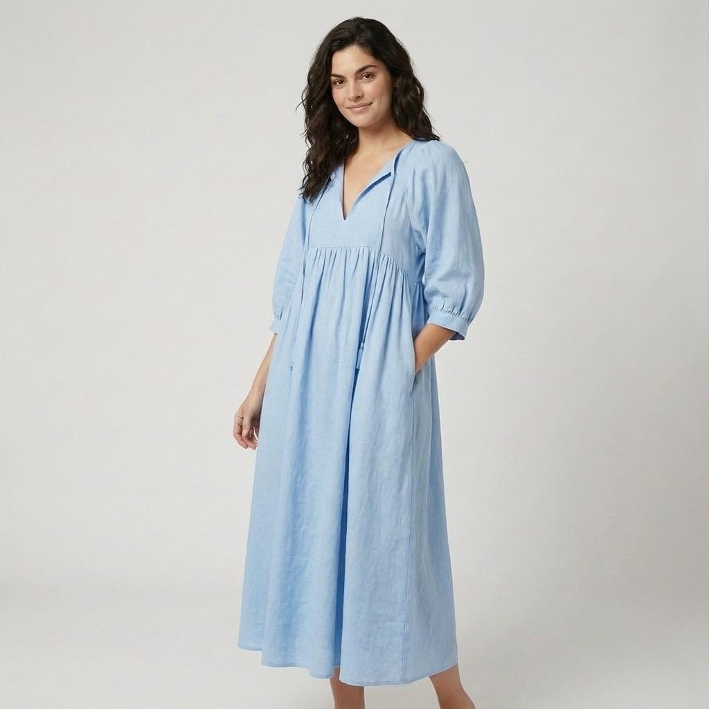 Vestido midi leve de inspiração natural | Corte império | Elegância descontraída