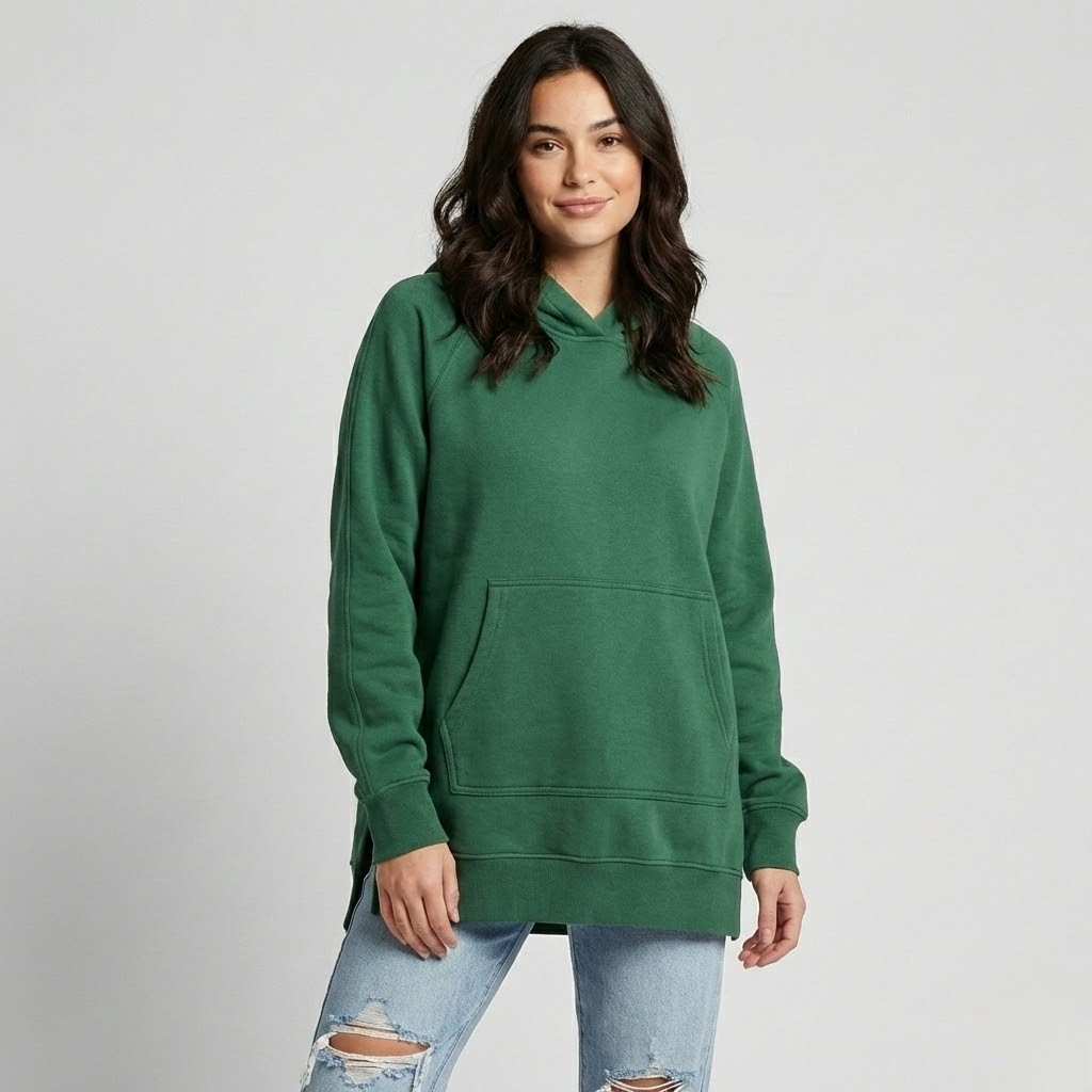 Sweatshirt longa com capuz suave | Corte oversized | Fendas laterais modernas