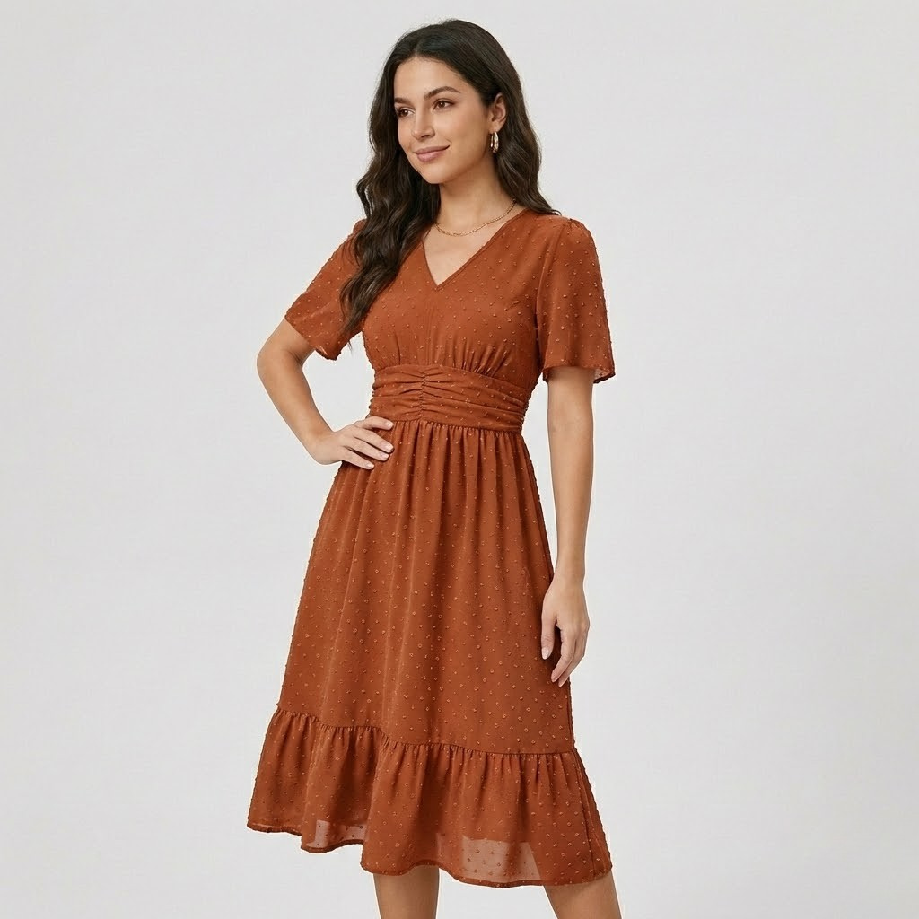 Vestido fluido em mistura de viscose | Cintura marcada | Elegância leve para dias luminosos