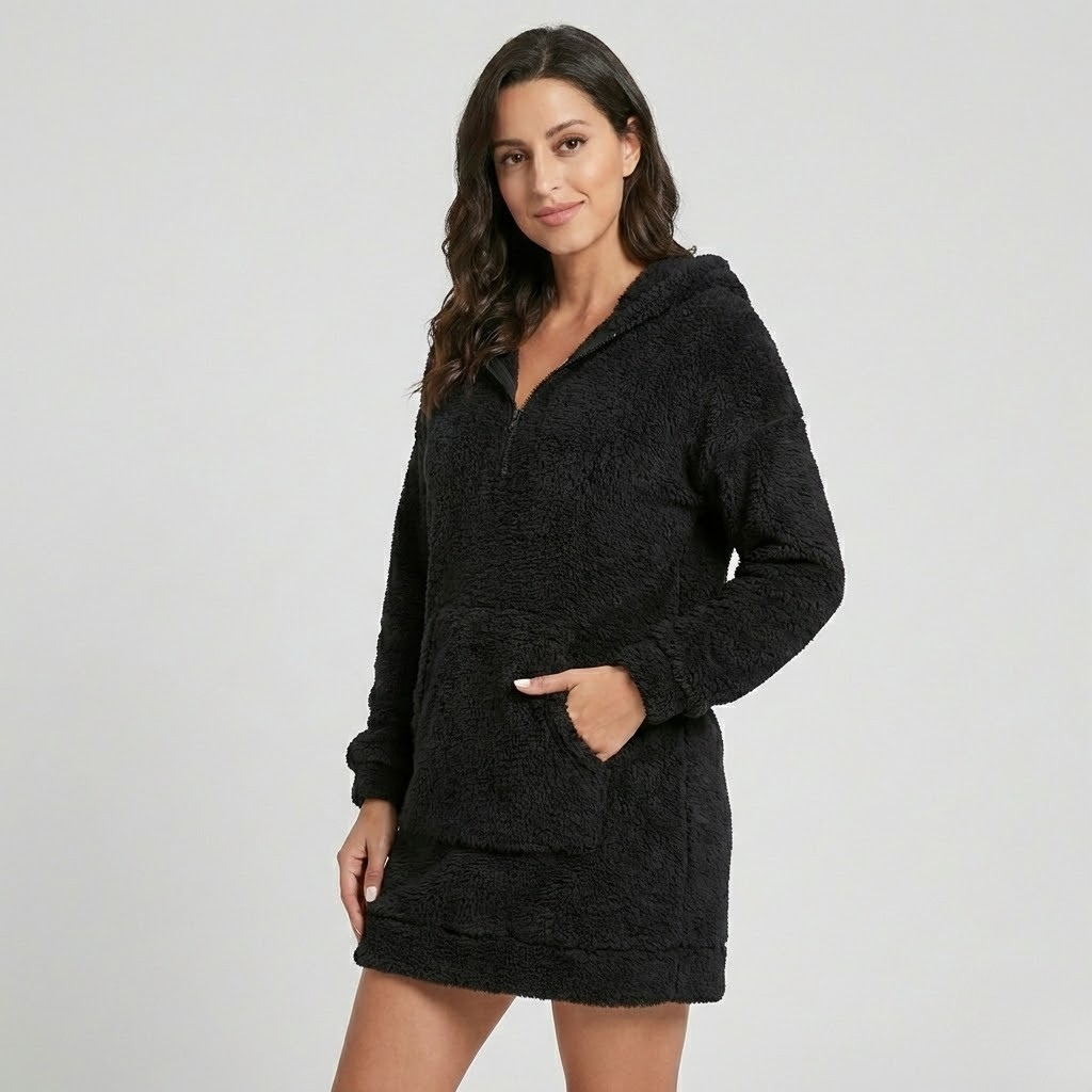 Vestido casual em tecido felpudo | Corte descontraído | Conforto acolhedor