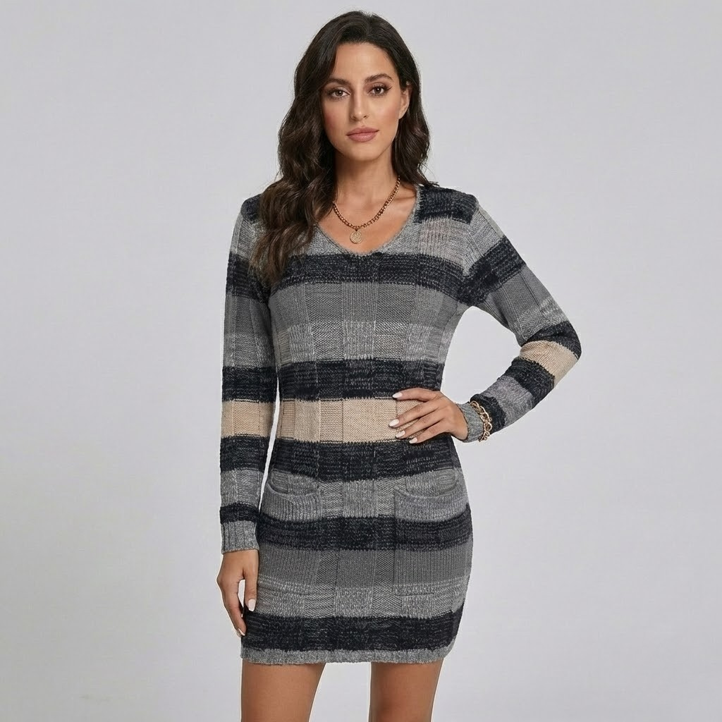 Vestido de malha com padrão clássico | Corte ajustado | Elegância casual