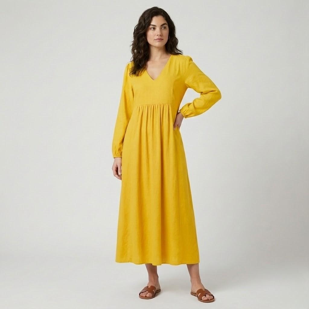 Vestido midi fluido de inspiração natural | Corte império | Elegância descontraída