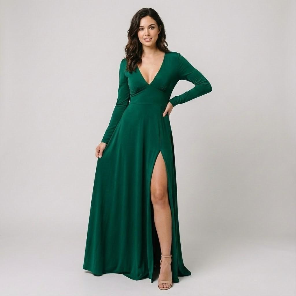 Vestido elegante de decote cruzado | Silhueta fluida | Abertura frontal sofisticada
