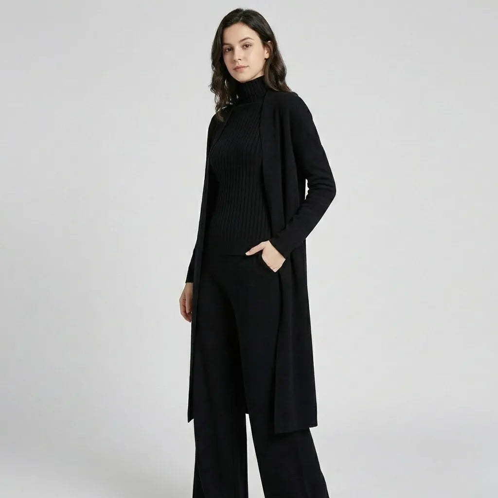 Conjunto de Malha com Cardigan Comprido para Conforto Elegante