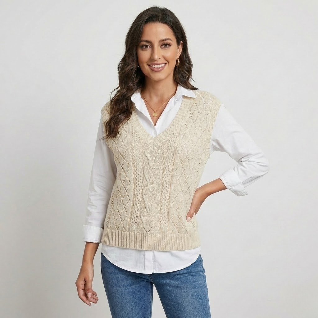 Colete de malha com decote em V | Corte direito | Elegância em camadas