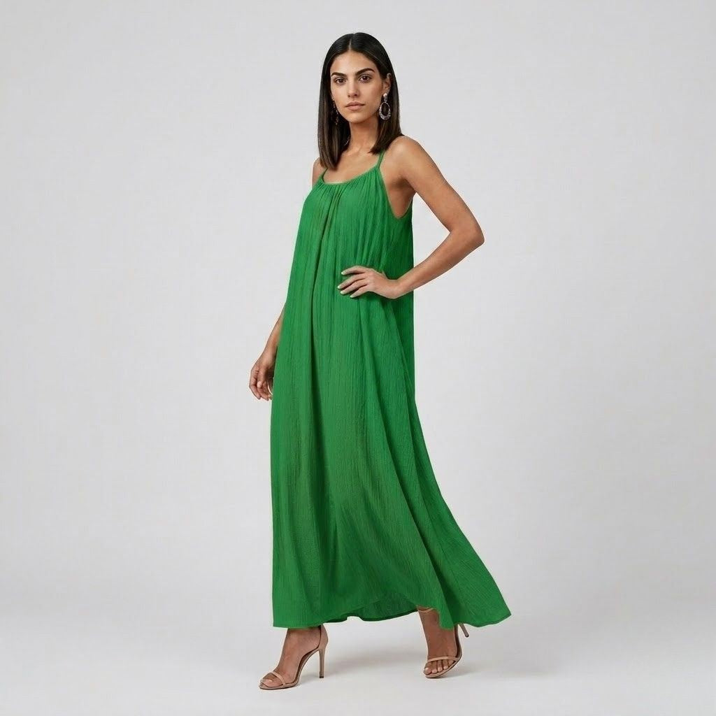 Vestido Maxi Fluido de Alças com Movimento Leve e Solto