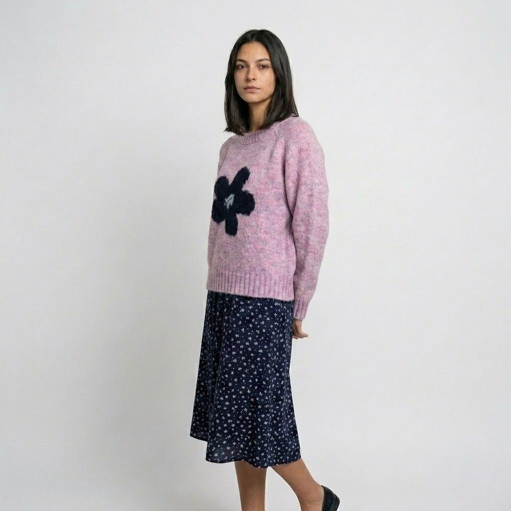 Camisola de Malha com Motivo Floral e Corte Confortável Descontraído