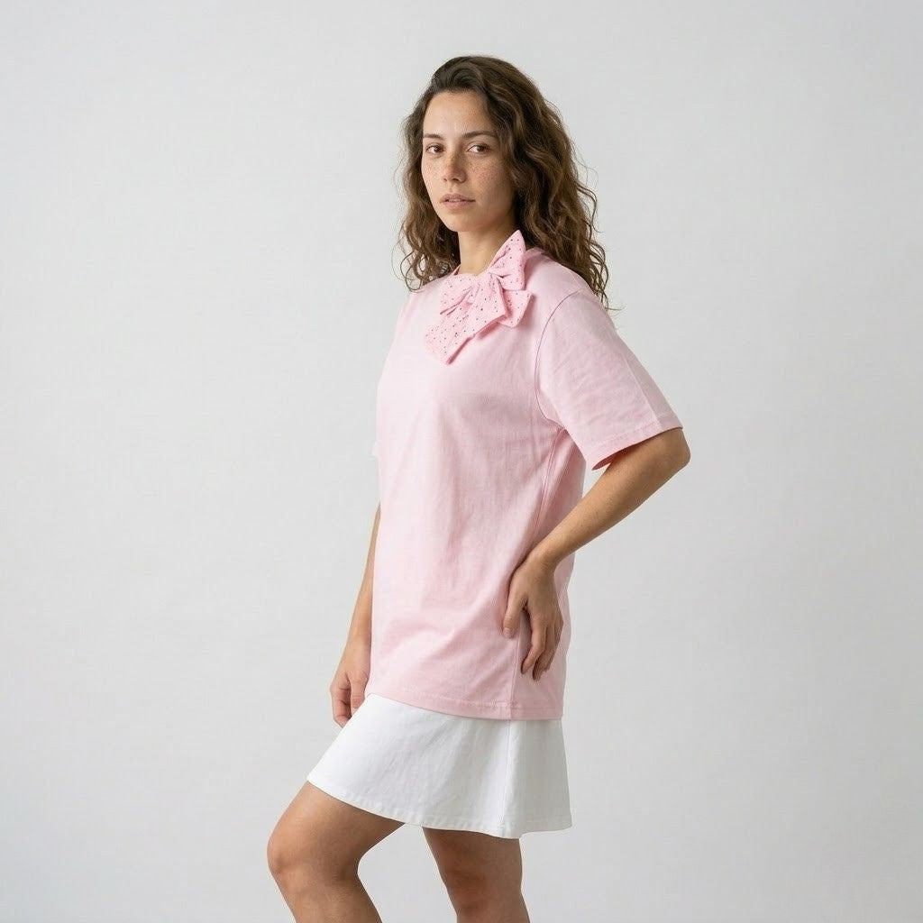 T-shirt Oversized com Laços Decorativos para Conforto Distinto