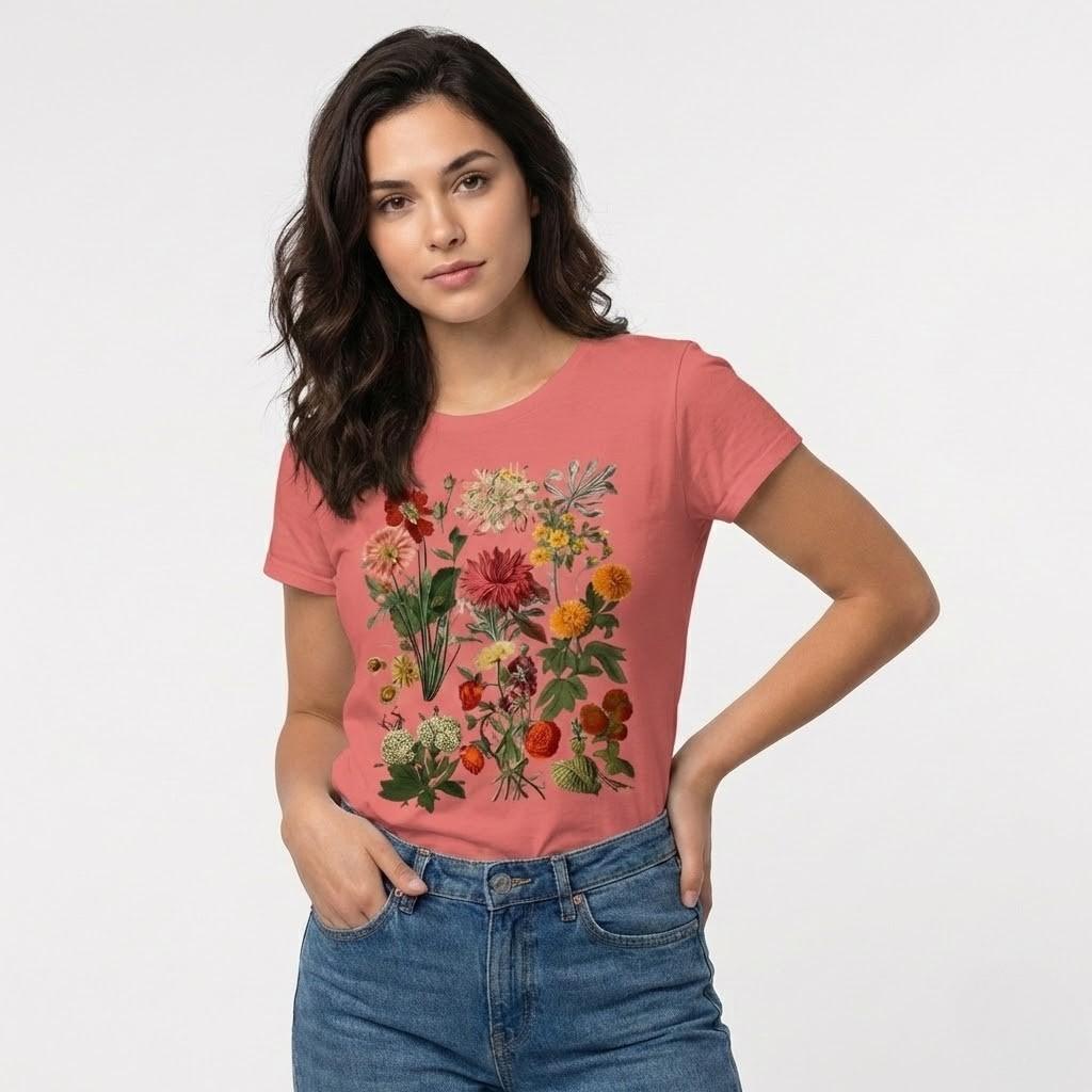 T-shirt em algodão suave | Corte descontraído | Estampado floral artístico