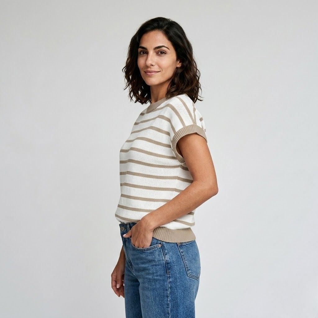 Camisola de Malha às Riscas com Corte Solto para Conforto Diário