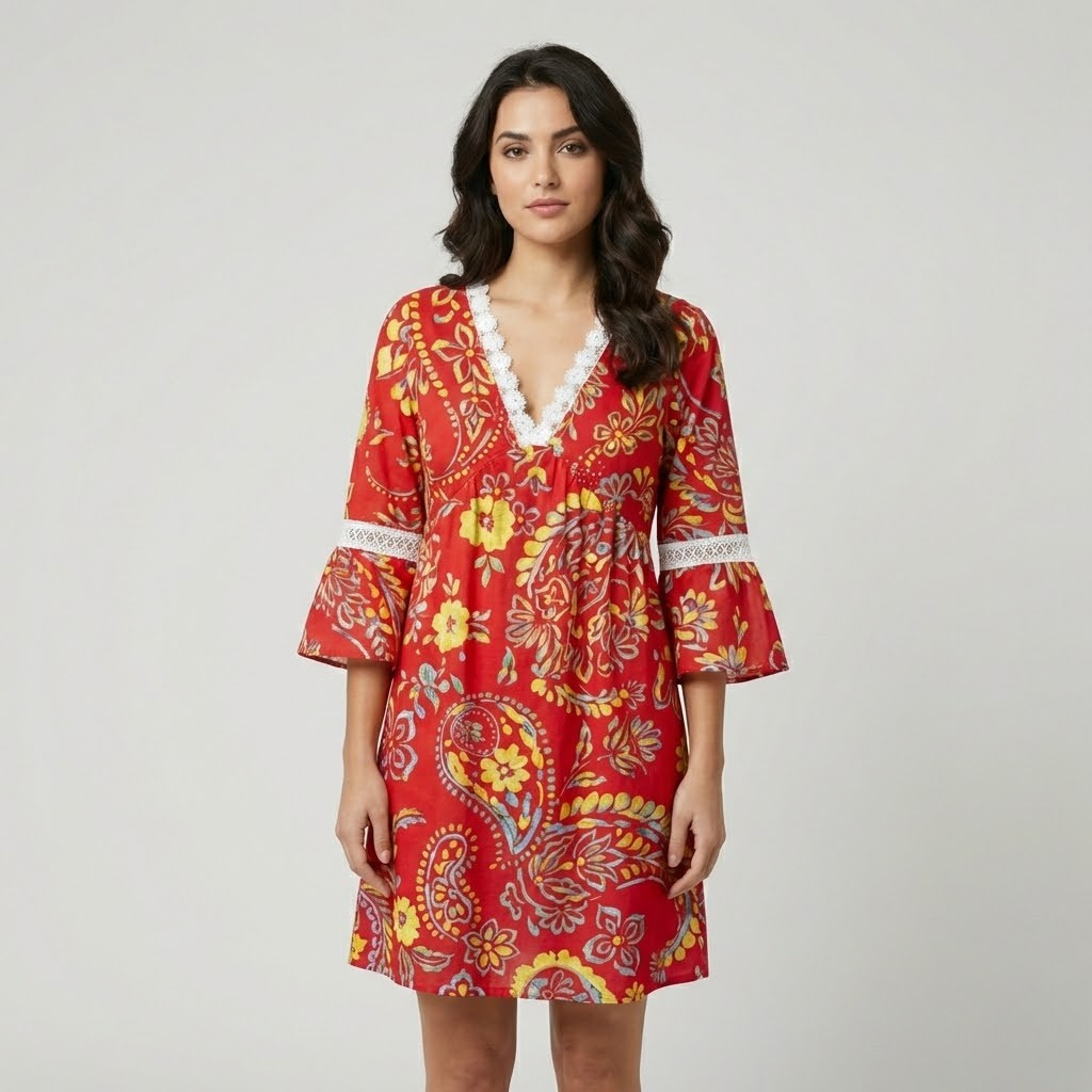 Vestido leve em algodão bordado | Corte solto | Elegância fresca para o dia