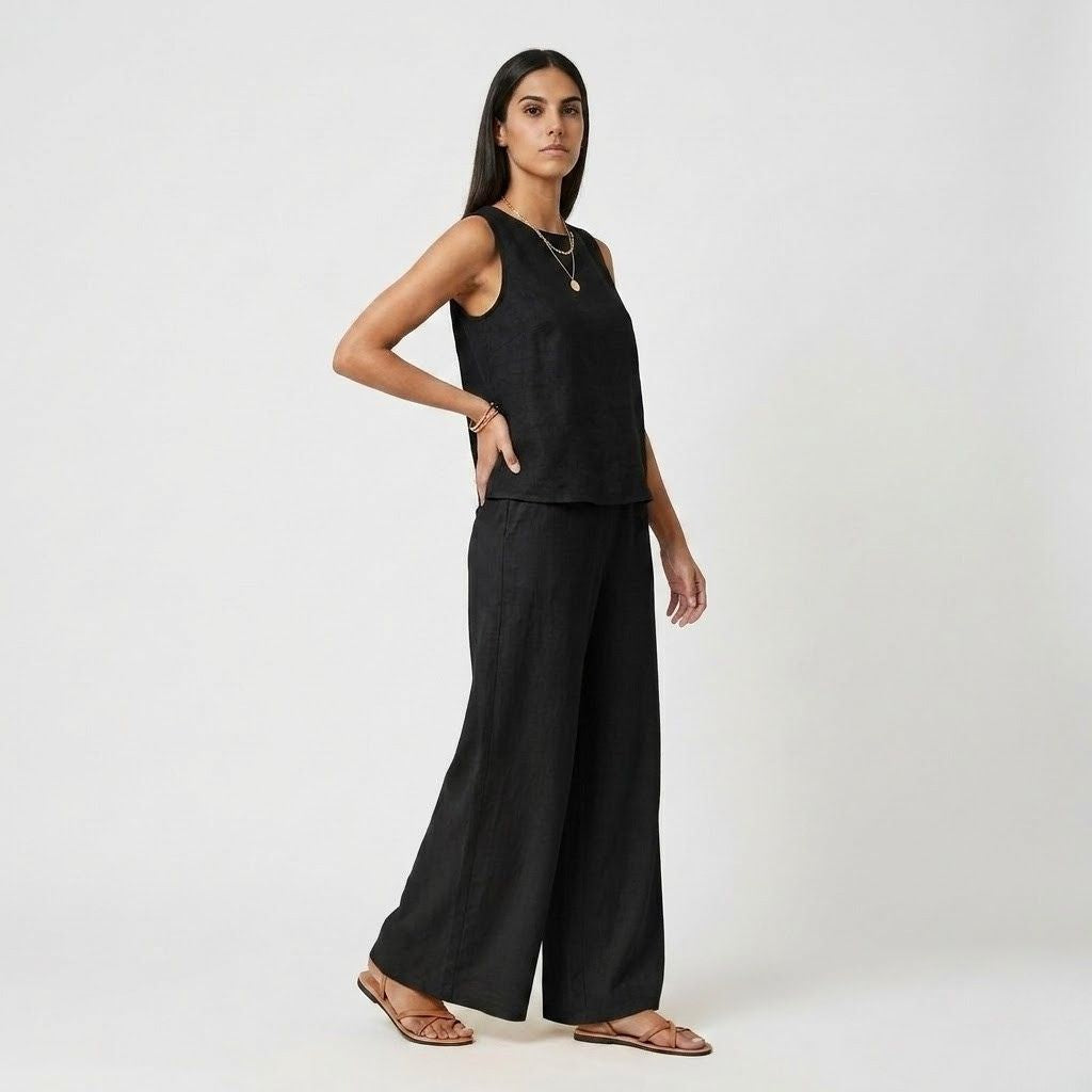 Conjunto Fluido de Top Sem Mangas e Calça Ampla com Conforto Total