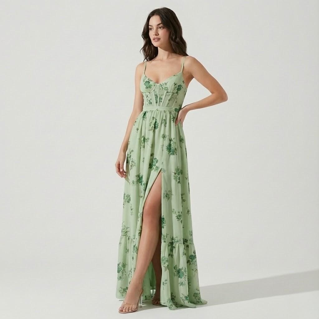 Vestido midi floral em viscose leve | Corte fluido com alças finas | Elegância de verão