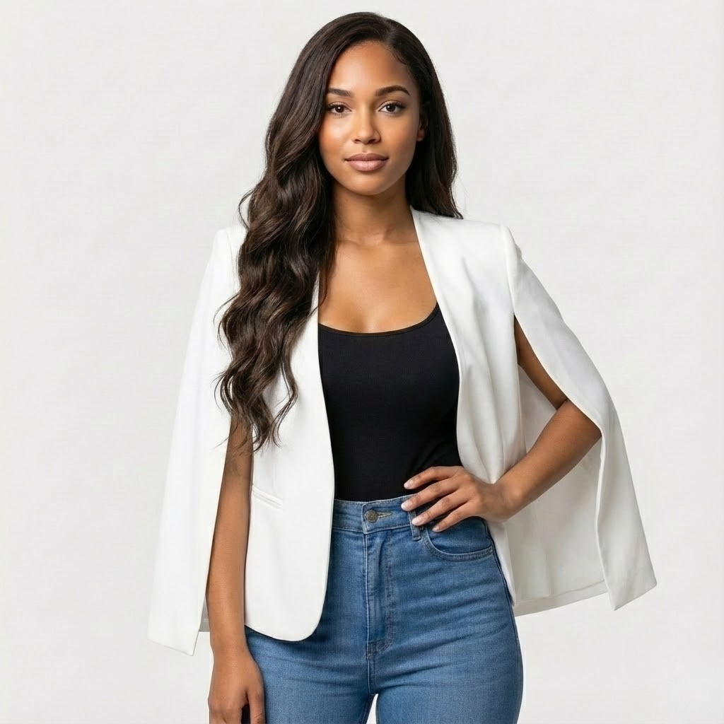 Blazer elegante estruturado em tecido fluido | Corte direito | Detalhe de ombros marcados