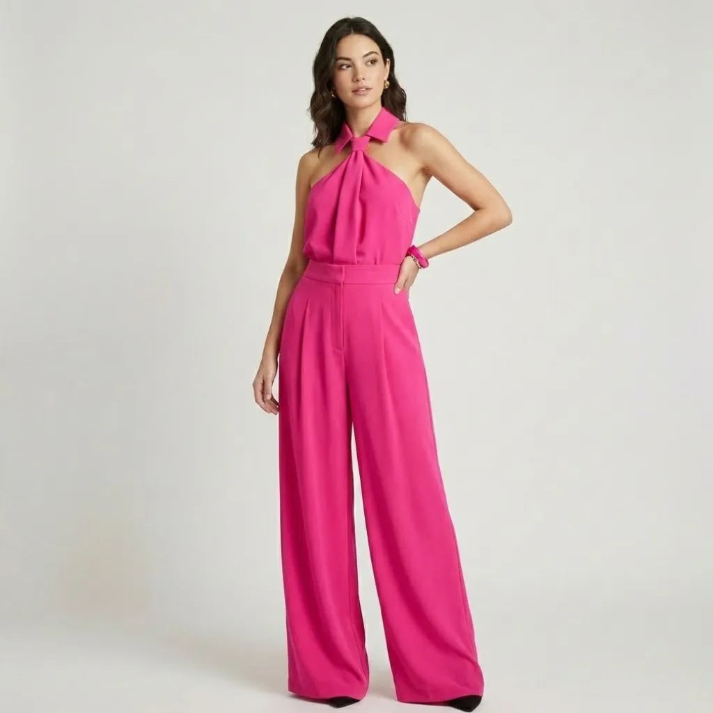 Conjunto fluido com top halter | Perna larga | Elegância contemporânea