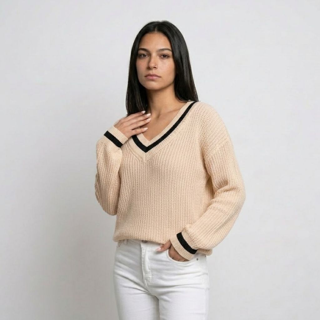 Camisola de Malha com Decote em V e Estrutura Confortável para Uso Diário