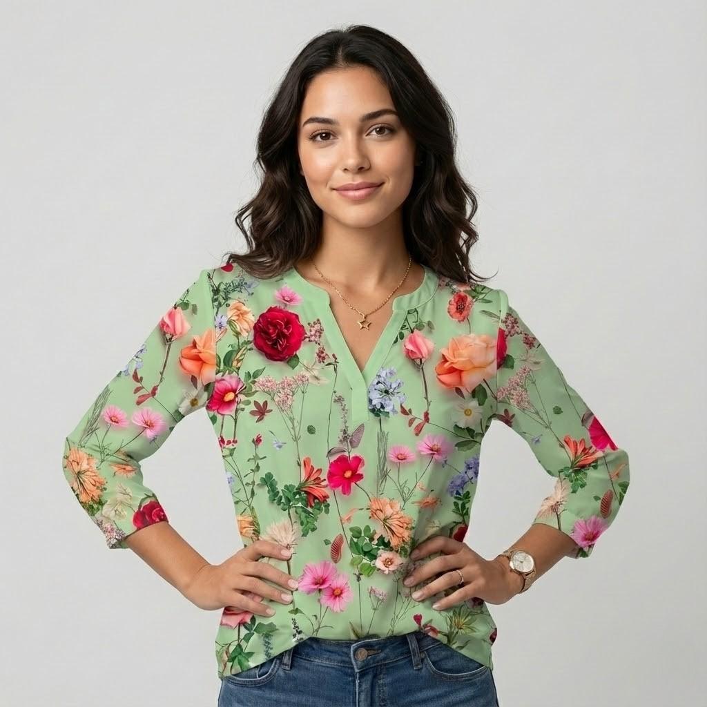 Blusa fluida com padrão floral | Corte solto | Feminilidade natural