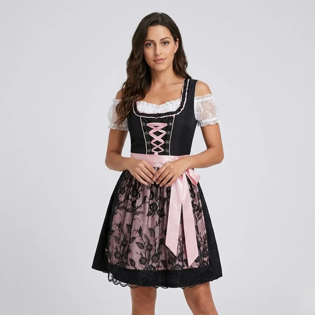 Vestido Tradicional Curto | Estilo Dirndl | Mistura de Algodão