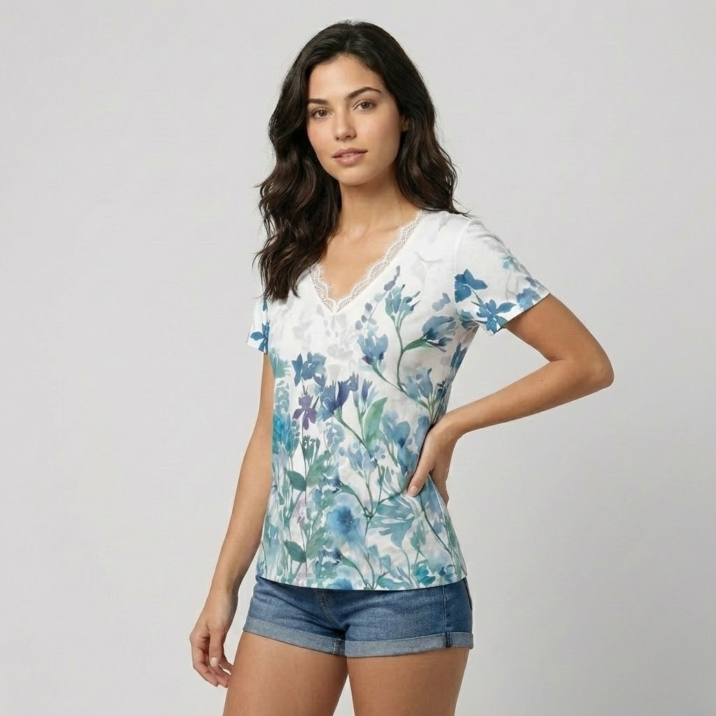 T-shirt fluida com renda delicada | Corte confortável | Estilo feminino natural