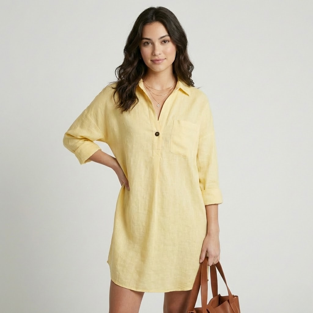 Vestido fluido em mistura de algodão e linho | Corte amplo | Elegância descontraída