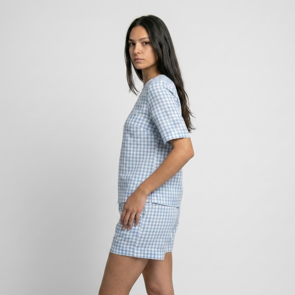 Conjunto Leve com Blusa Solta e Calções Estampados para Dias Ativos