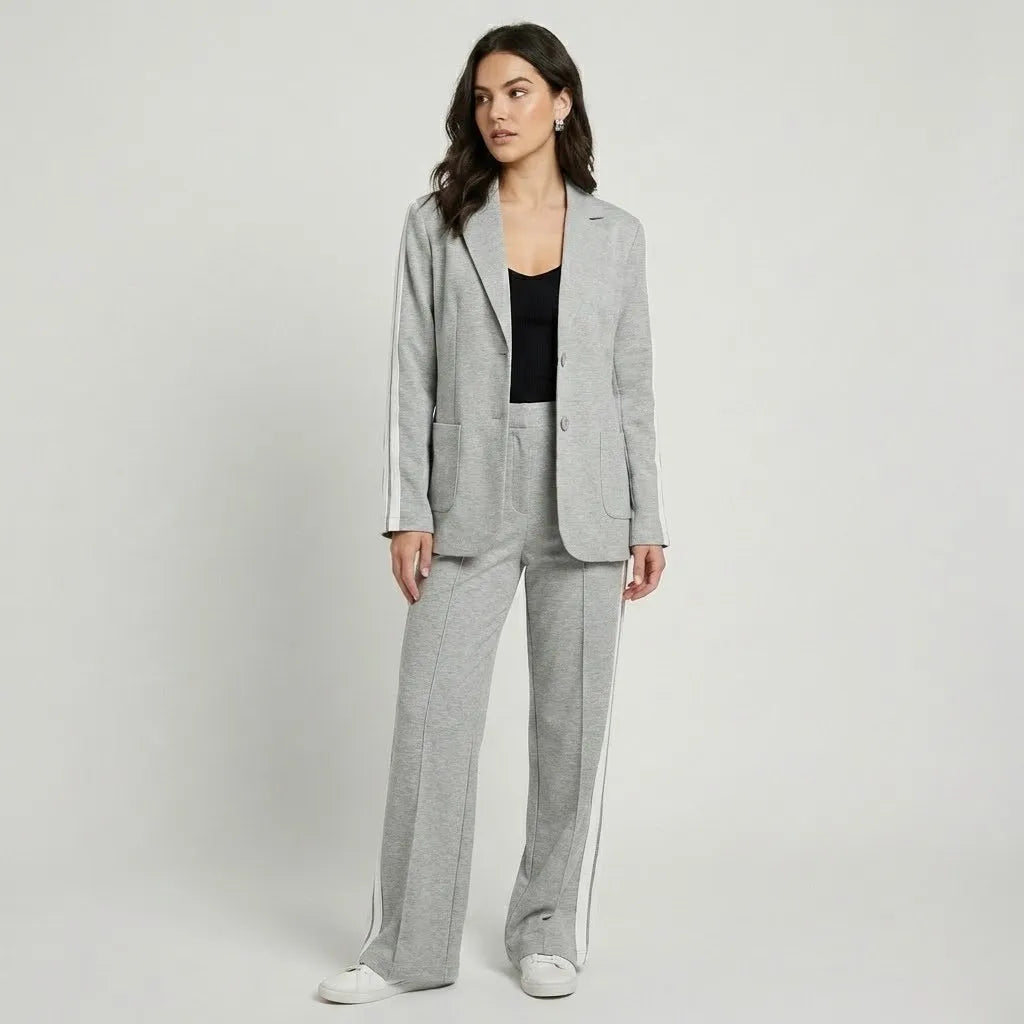 Conjunto alfaiataria em mistura elegante | Blazer e calças direitas | Estilo urbano sofisticado