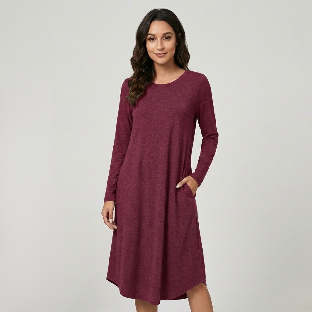 Vestido midi fluido em algodão suave | Corte solto | Conforto elegante para o dia-a-dia