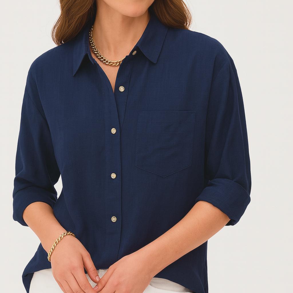 Camisa casual feminina de manga comprida com botões