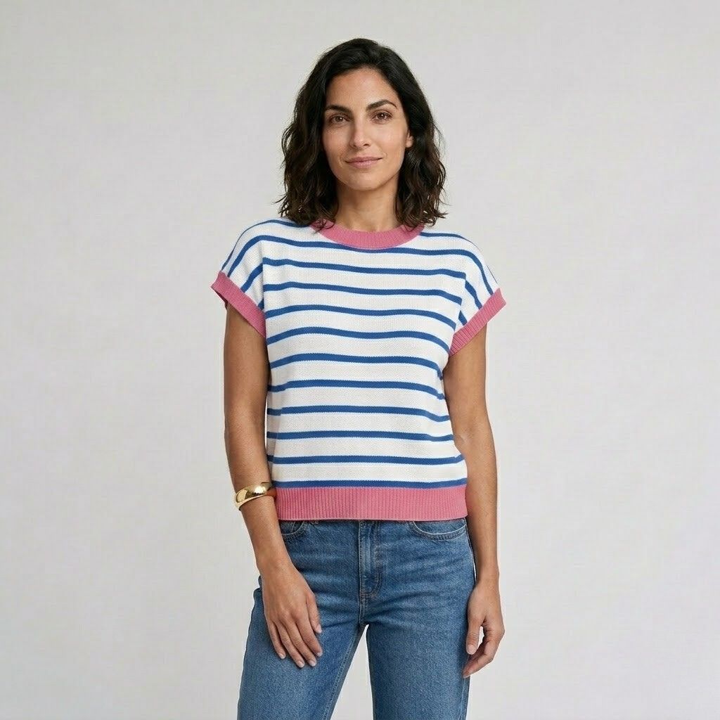 Camisola de Malha às Riscas com Corte Solto para Conforto Diário