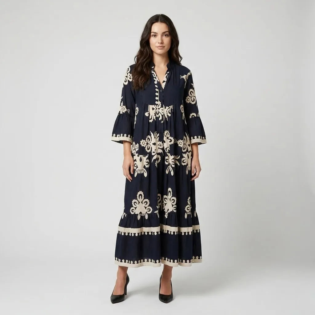 Vestido Midi Fluido | Estampado Boho | Viscose