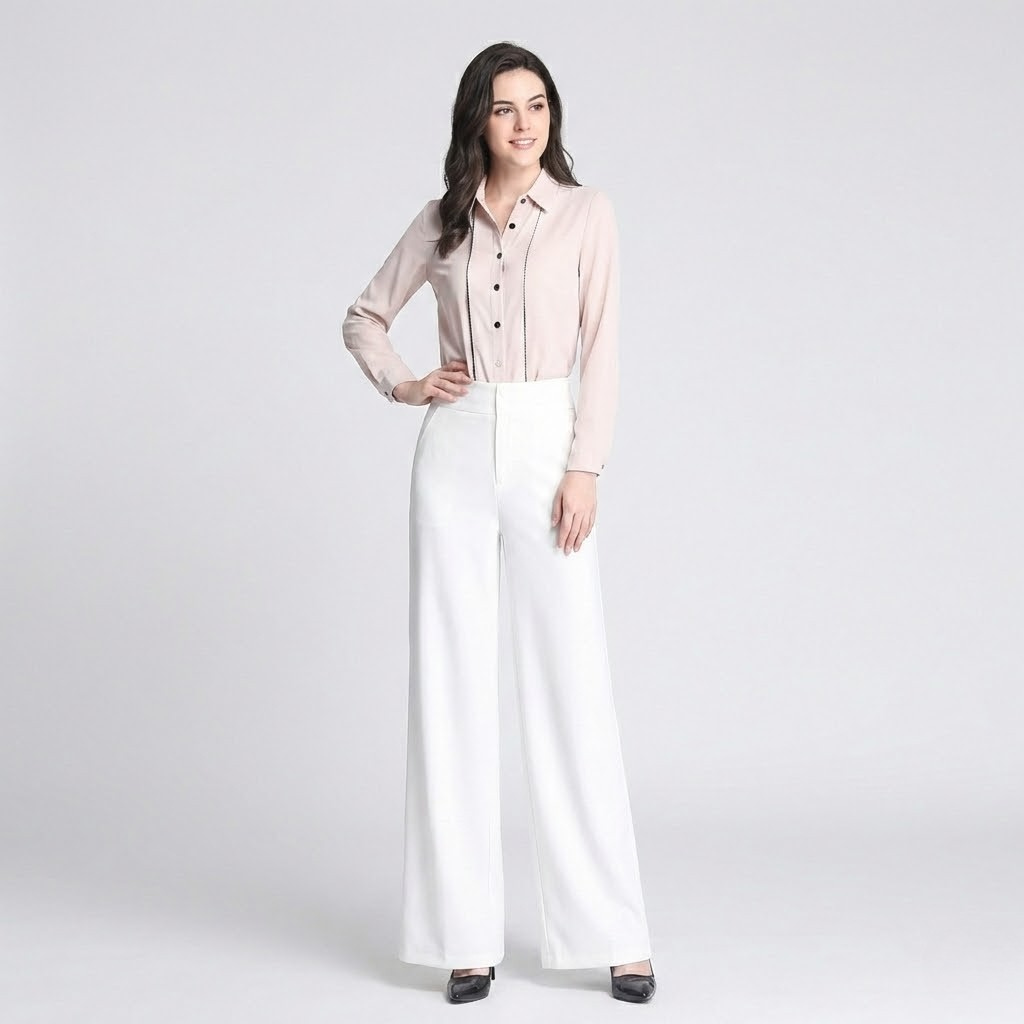 Calças elegantes em tecido fluido | Perna larga | Silhueta alongada