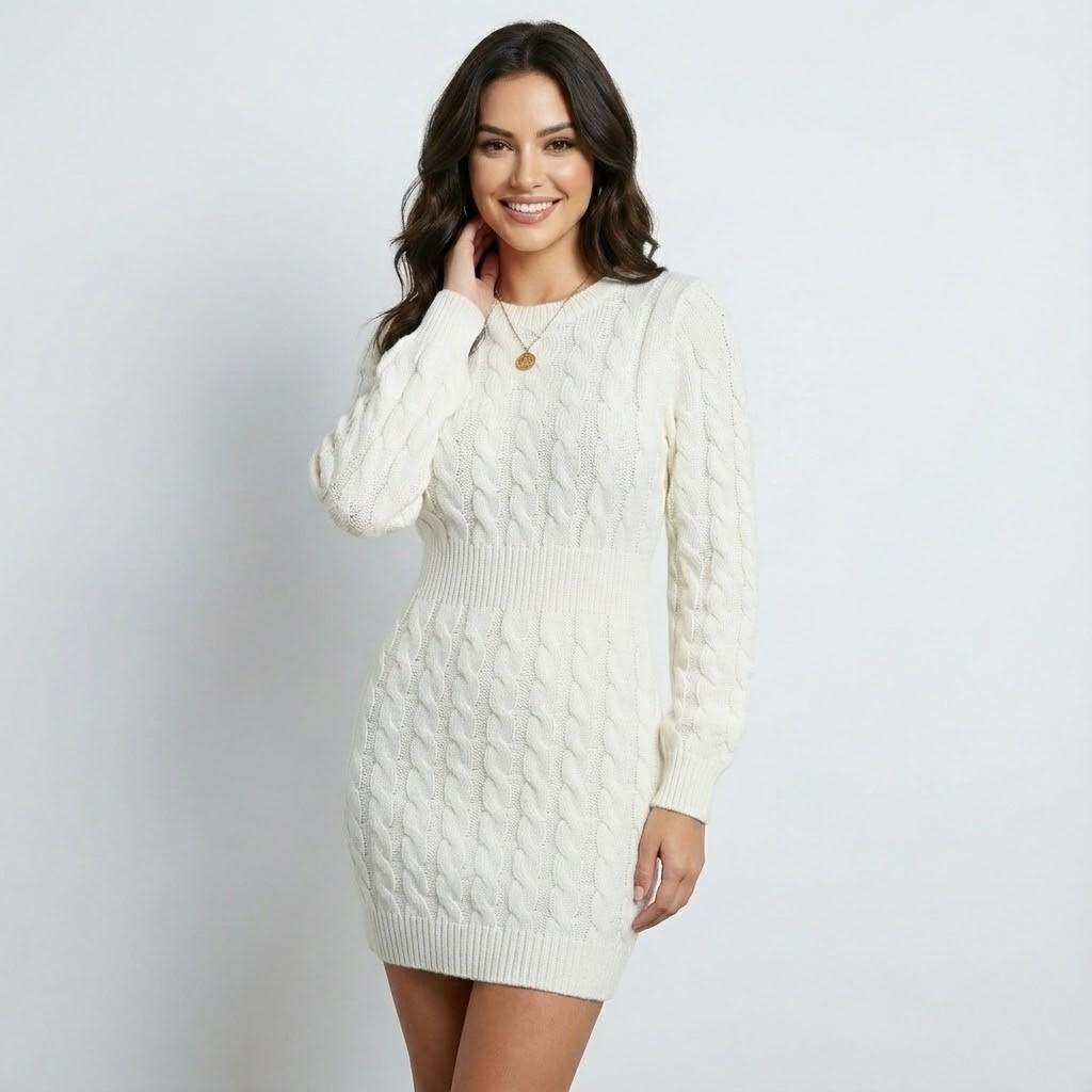 Vestido de malha aconchegante em mistura de lã | Corte relaxado | Gola alta envolvente