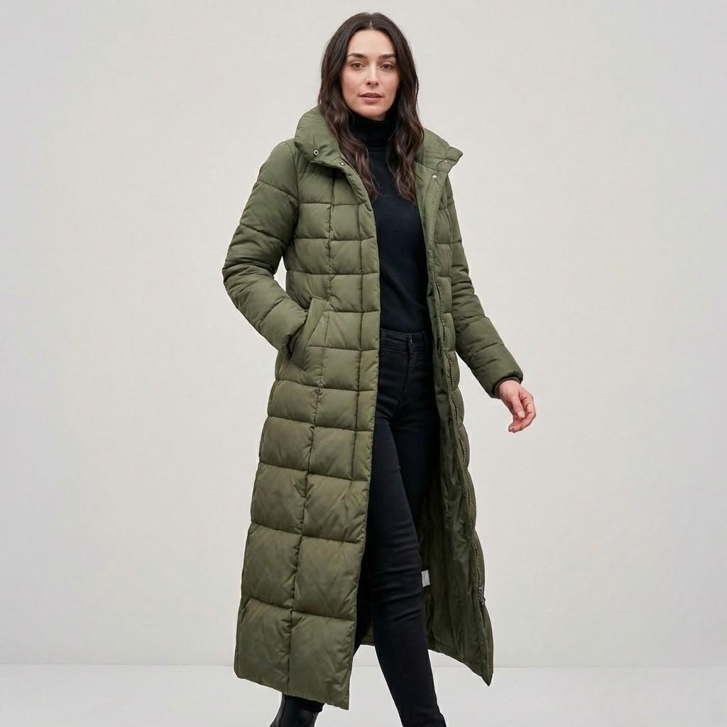 Casaco acolchoado longo com cinto | Corte cintado | Inverno elegante