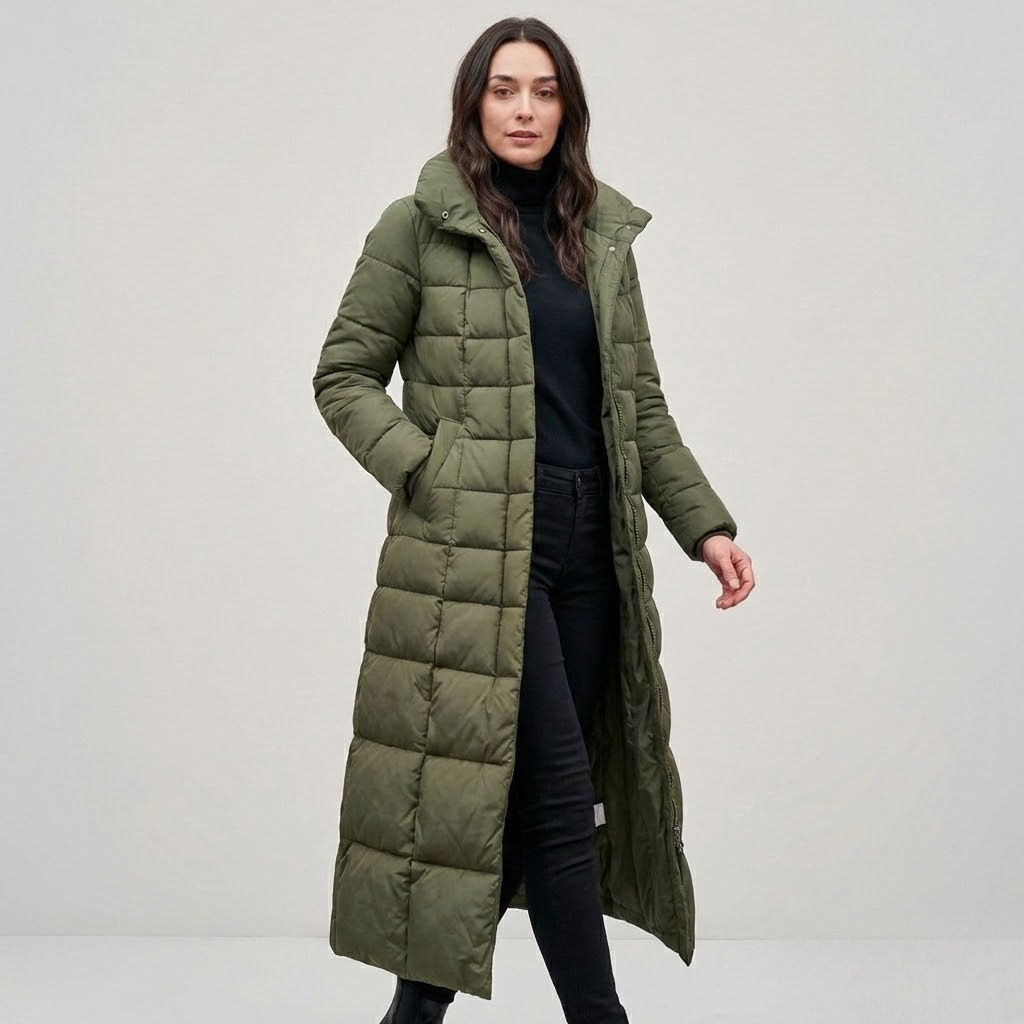 Casaco acolchoado longo com cinto | Corte cintado | Inverno elegante