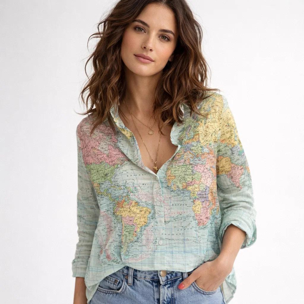 Blusa estampada em mistura de algodão | Corte fluido | Inspiração contemporânea