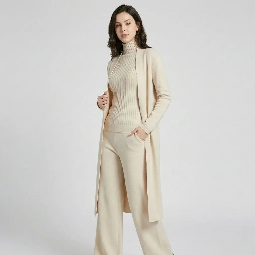 Conjunto de Malha com Cardigan Comprido para Conforto Elegante