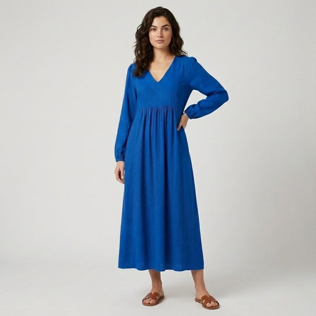 Vestido midi fluido de inspiração natural | Corte império | Elegância descontraída