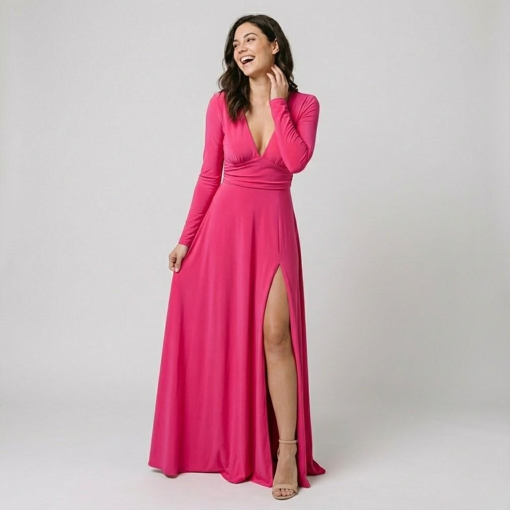 Vestido elegante de decote cruzado | Silhueta fluida | Abertura frontal sofisticada