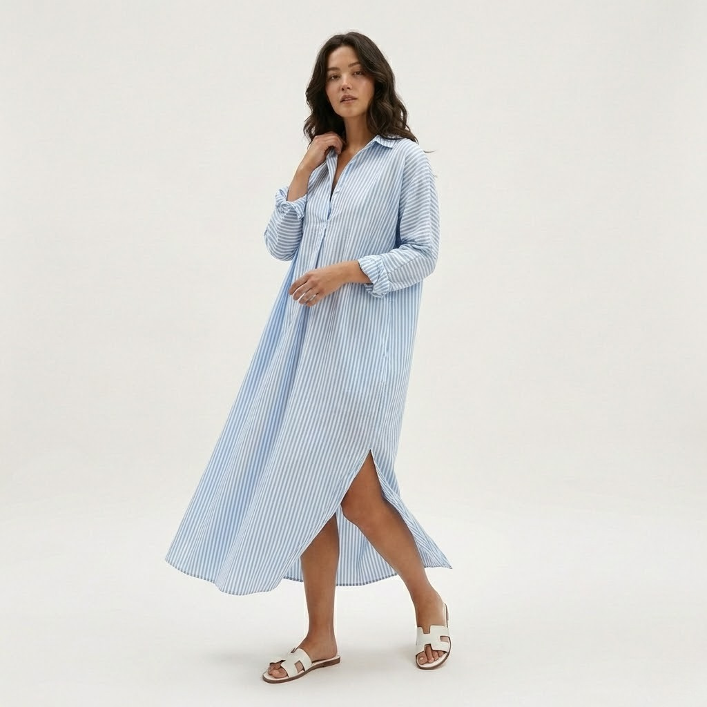 Vestido fluido em mistura de algodão | Corte amplo | Elegância descontraída para o quotidiano