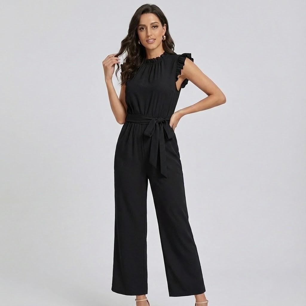 Macacão Feminino Elegante com Cintura Ajustável e Detalhes com Folhos