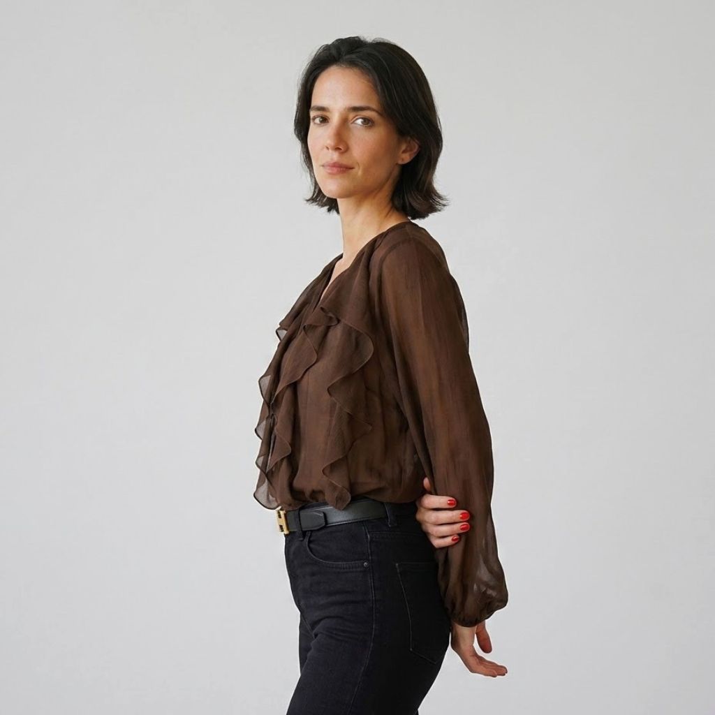 Blusa Fluida com Folhos Frontais e Movimento Elegante