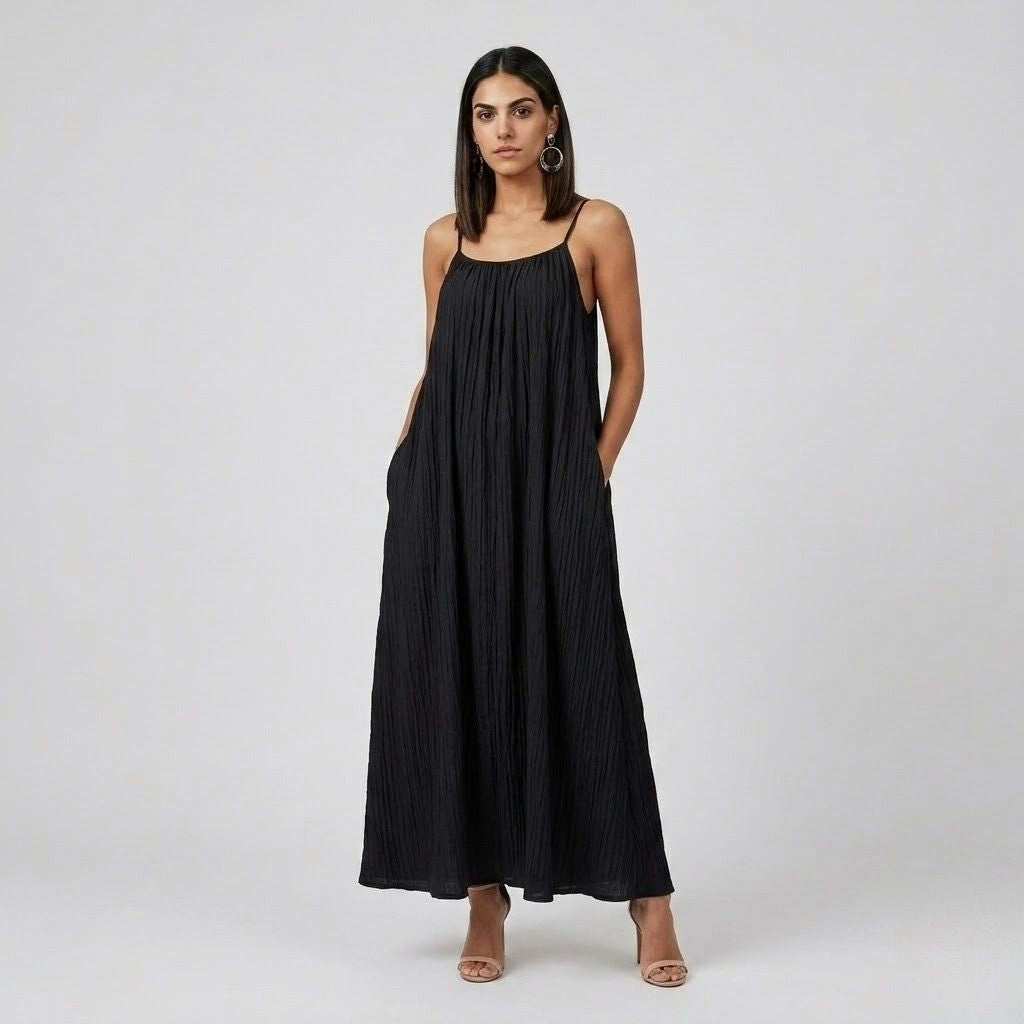 Vestido Maxi Fluido de Alças com Movimento Leve e Solto