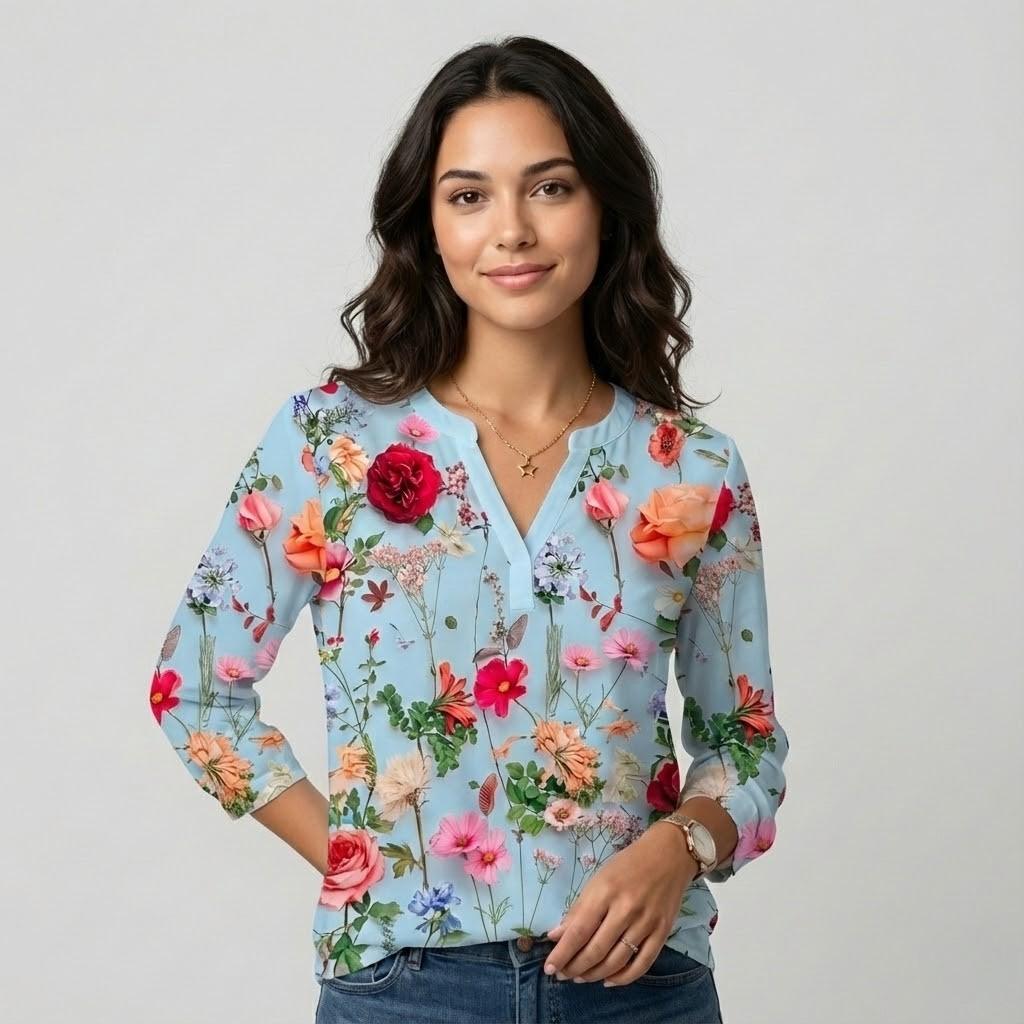 Blusa fluida com padrão floral | Corte solto | Feminilidade natural