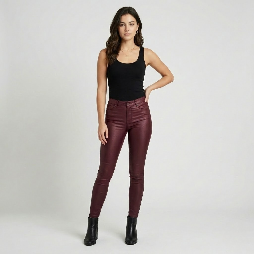 Calças justas com efeito revestido | Corte skinny | Estilo urbano elegante