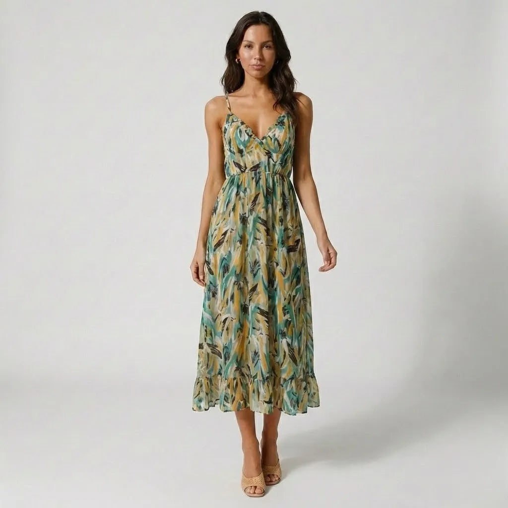 Vestido Maxi Fluido | Estampado Tropical | Viscose